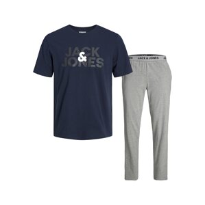 JACK & JONES Dlhé pyžamo 'ULA'  námornícka modrá / sivá melírovaná / biela