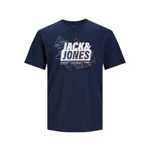 JACK & JONES Tričko 'Map'  námornícka modrá / svetlomodrá / biela