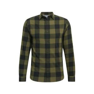 JACK & JONES Košeľa 'Gingham'  olivová / čierna