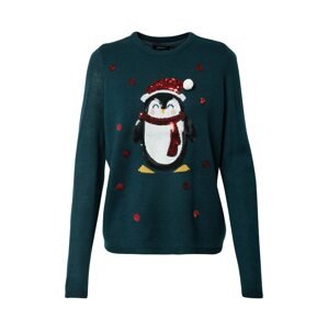 ONLY Sveter 'XMAS EXCLUSIVE PINGUIN'  tmavozelená / zmiešané farby