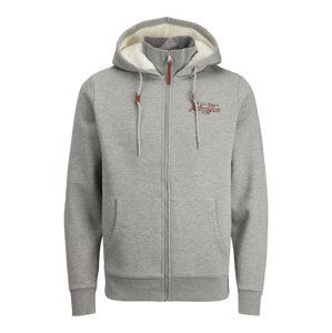 JACK & JONES Tepláková bunda 'Woods'  sivá melírovaná / červená / čierna