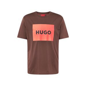 HUGO Red Tričko 'Dulive'  tmavohnedá / pastelovo červená / čierna