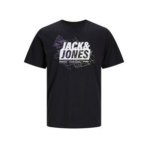 JACK & JONES Tričko 'Map'  pastelovo žltá / fialová / čierna / biela