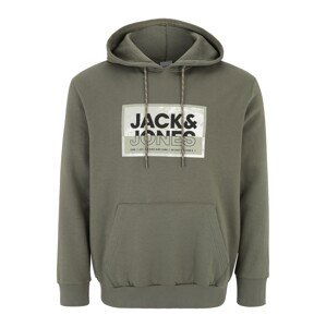 Jack & Jones Plus Mikina 'LOGAN'  kaki / olivová / čierna