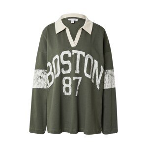 TOPSHOP Tričko 'Boston 87'  kaki / šedobiela