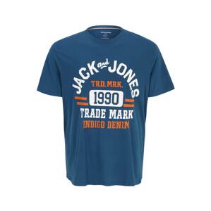 Jack & Jones Plus Tričko 'CARLO'  zafírová / oranžová / biela