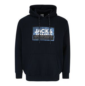 Jack & Jones Plus Mikina 'LOGAN'  námornícka modrá / modrosivá / čierna / biela