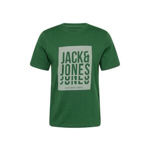 JACK & JONES Tričko 'FLINT'  tmavozelená / biela