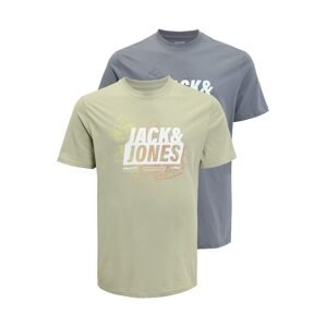 Jack & Jones Plus Tričko 'MAP'  sivá / svetlozelená / oranžová / biela