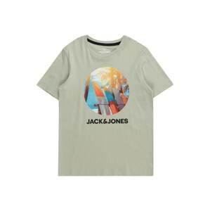 Jack & Jones Junior Tričko 'NAVIN'  modrozelená / pastelovo zelená / oranžová / čierna