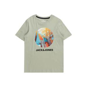 Jack & Jones Junior Tričko 'NAVIN'  modrozelená / pastelovo zelená / oranžová / čierna