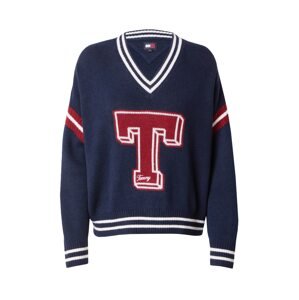 Tommy Jeans Sveter 'LETTERMAN'  námornícka modrá / čerešňová / šedobiela