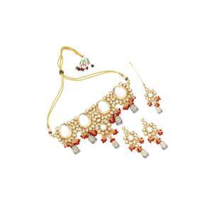 SOHI Sada šperkov 'Sarojini'  zlatá / červená / perlovo biela