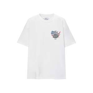 Pull&Bear Tričko 'FORD MUSTANG AMERICAN FLAG'  modrá / červená / čierna / biela