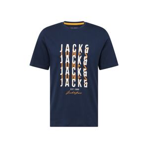 JACK & JONES Tričko 'JJDELVIN'  námornícka modrá / oranžová / biela