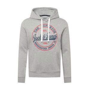 JACK & JONES Mikina 'Brat'  tmavomodrá / svetlosivá / červená