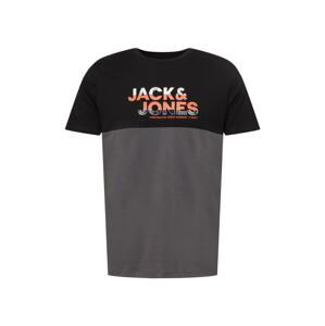 JACK & JONES Tričko 'GARY'  tmavosivá / oranžová / čierna / biela