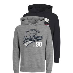 JACK & JONES Mikina 'Ethan'  tmavomodrá / sivá melírovaná / červená / biela