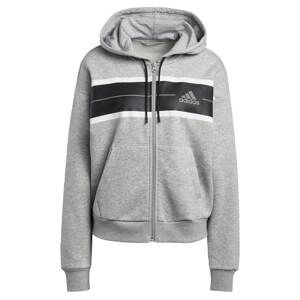 ADIDAS SPORTSWEAR Športová mikina so zipsom 'Essentials Pinstripe Block Fleece Loose Fit'  sivá melírovaná / čierna / biela