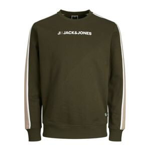 JACK & JONES Mikina 'Logan'  žltohnedá / jedľová / biela