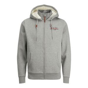 JACK & JONES Tepláková bunda  sivá melírovaná / červená / čierna