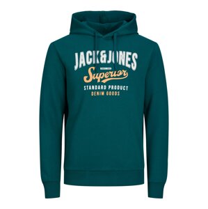 JACK & JONES Mikina  smaragdová / svetlooranžová / biela