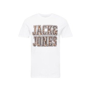 JACK & JONES Tričko  tmavomodrá / koňaková / biela