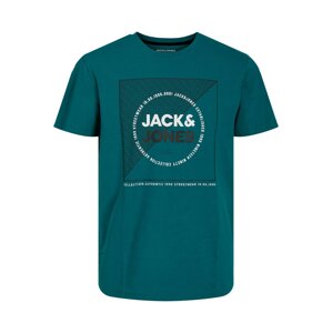 JACK & JONES Tričko 'RALF'  smaragdová / čierna / biela