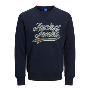 JACK & JONES Mikina 'BECKS'  námornícka modrá / jedľová / oranžovo červená / biela