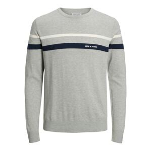 JACK & JONES Sveter 'Emil'  tmavomodrá / svetlosivá / prírodná biela