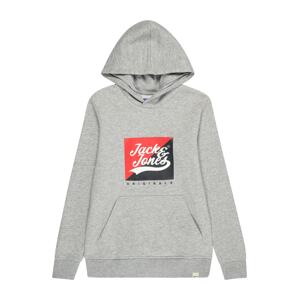 Jack & Jones Junior Mikina 'BECKS'  sivá melírovaná / ohnivo červená / čierna / biela