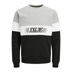 JACK & JONES Mikina 'Mateo'  sivá melírovaná / čierna / biela