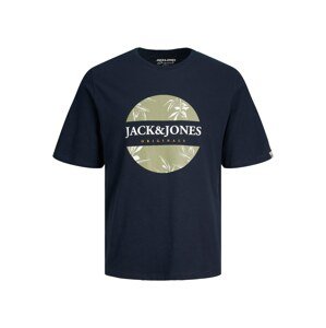 JACK & JONES Tričko 'Crayon Branding'  námornícka modrá / svetlozelená / oranžová / biela