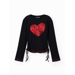 Desigual Tričko 'Gathered heart'  červená / čierna