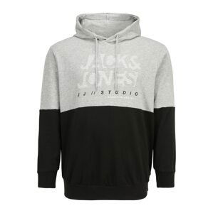 Jack & Jones Plus Mikina 'MARCO'  sivá melírovaná / čierna / biela