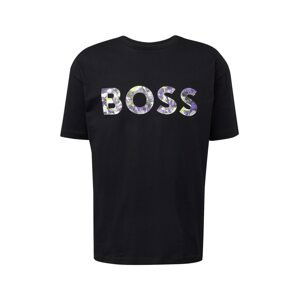 BOSS Green Tričko 'Lotus'  žltá / tmavofialová / čierna / biela