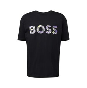 BOSS Green Tričko 'Lotus'  svetložltá / tmavofialová / čierna / biela