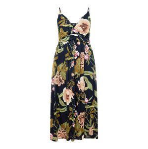 Vero Moda Curve Letné šaty 'VMKATNISS S/L MAXI DRESS EXP GA CUR'  námornícka modrá / kaki / svetlozelená / púdrová