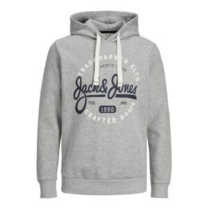 JACK & JONES Mikina 'MIKK'  sivá melírovaná / čierna / biela