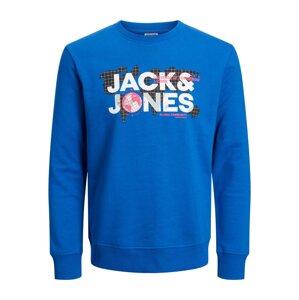 JACK & JONES Mikina 'DUST'  modrá / pastelovo červená / čierna / biela