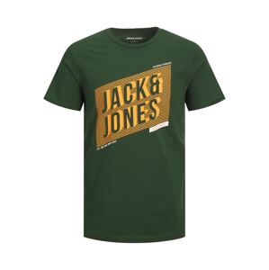 JACK & JONES Tričko 'NET'  tmavozelená / oranžová / biela