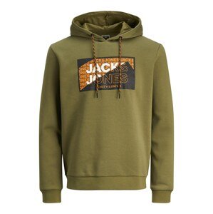 JACK & JONES Mikina 'LOGAN'  olivová / oranžová / čierna / biela