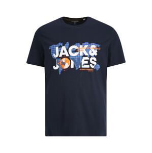 Jack & Jones Plus Tričko 'DUST'  námornícka modrá / oranžová / biela