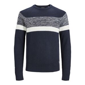 JACK & JONES Sveter 'Pannel'  námornícka modrá / modrá melírovaná / biela