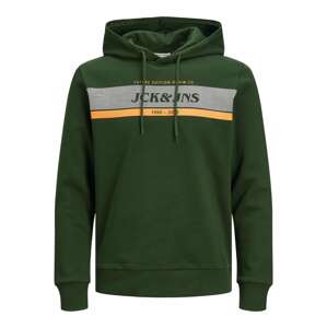 JACK & JONES Mikina 'ALEX'  sivá / tmavozelená / oranžová