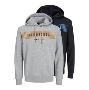 JACK & JONES Mikina 'PLANET'  azúrová / sivá melírovaná / oranžová / čierna