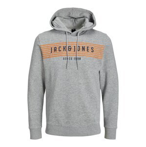 JACK & JONES Mikina 'PLANET'  sivá melírovaná / oranžová / čierna