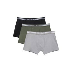 Pull&Bear Boxerky  sivá melírovaná / tmavozelená / čierna / šedobiela