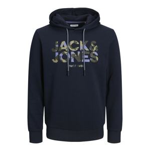 Jack & Jones Plus Mikina 'JAMES'  námornícka modrá / kaki / jedľová / orgovánová