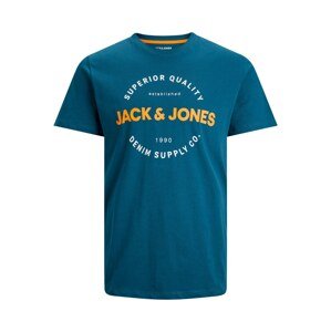 JACK & JONES Tričko 'ANWAR'  petrolejová / oranžová / biela